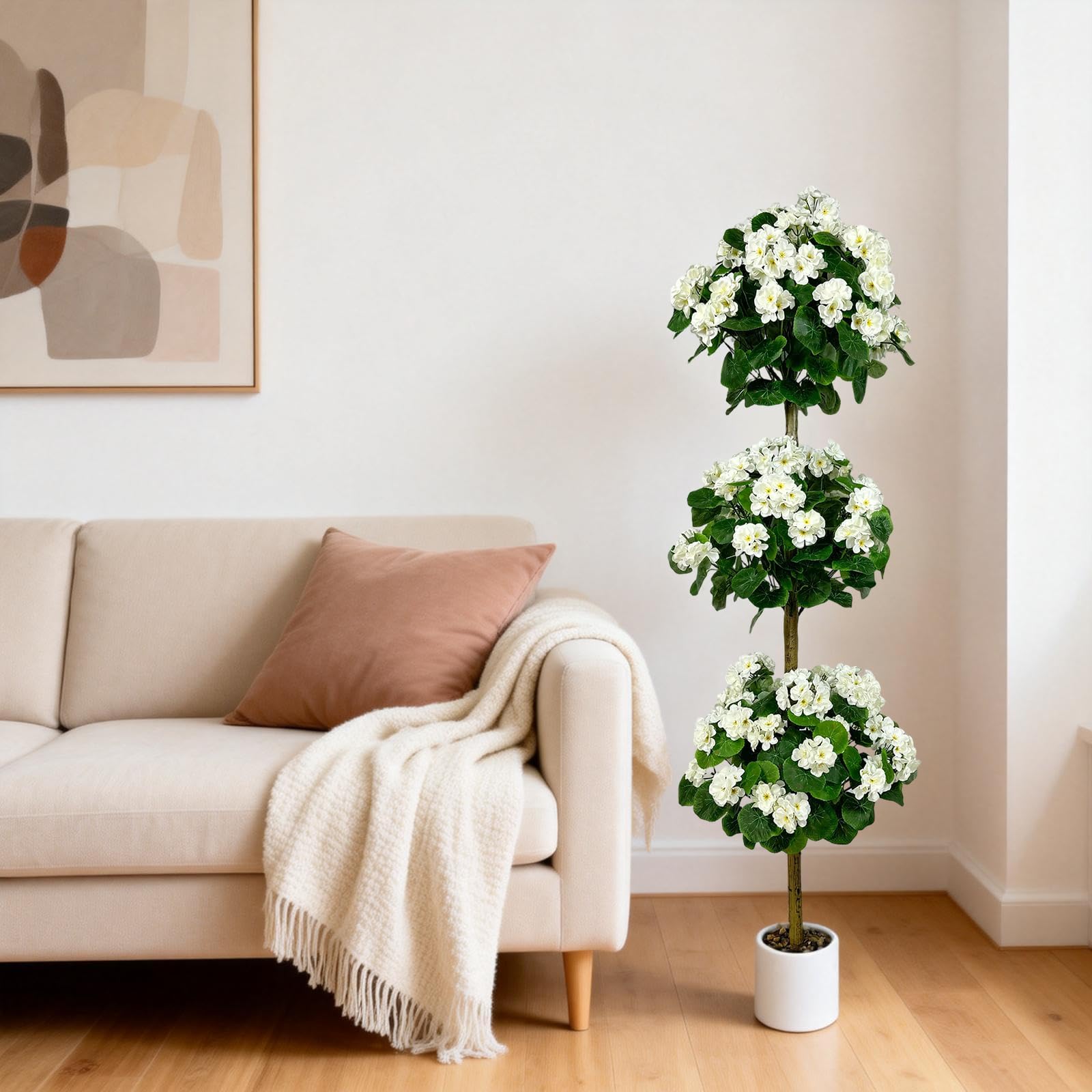Árbol de geranio artificial Garvee blanco