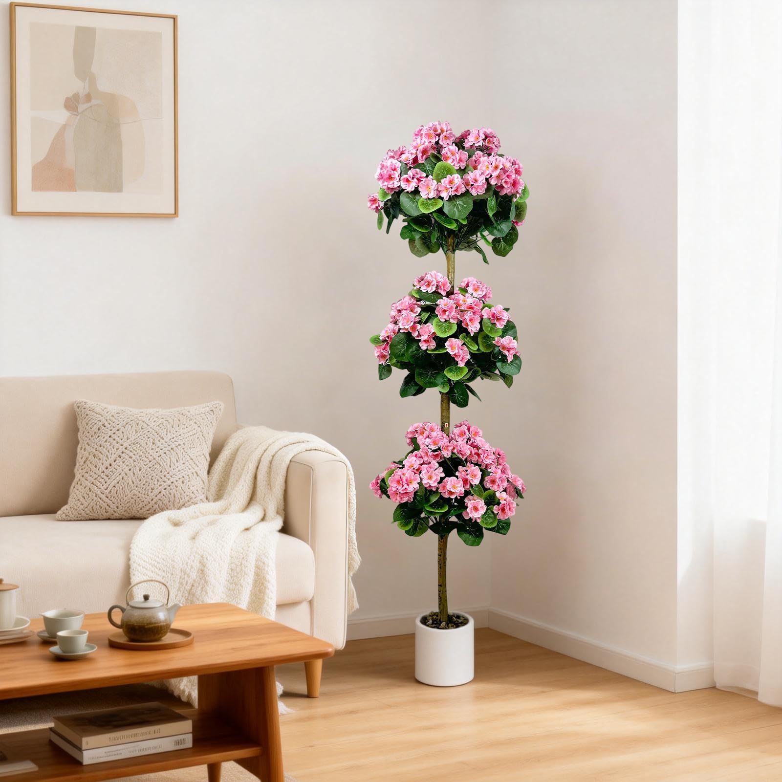 Árbol de geranio artificial Garvee rosa