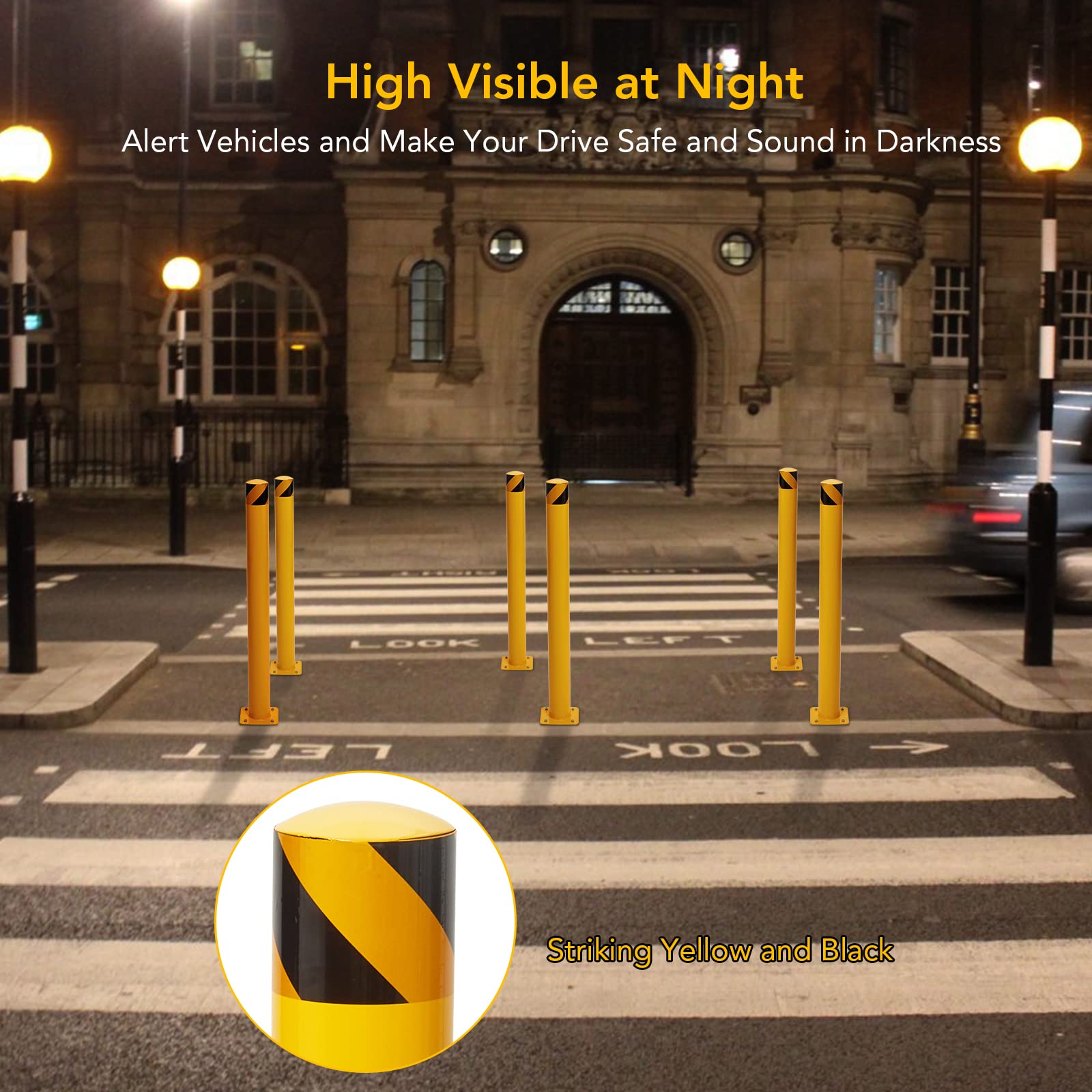 Juego de 6 bolardos de seguridad Garvee amarillo